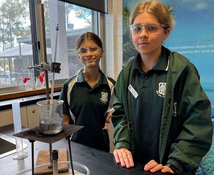 Two Year 6 students in the science lab at Chatham High School